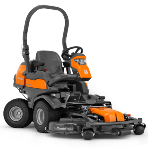 Husqvarna P 524X EFI åkgräsklippare i orange och grå färg med frontmonterat klippaggregat och ROPS-säkerhetsbåge